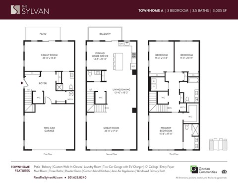 Floor plan for 3 beds, 3.5 baths, 3005 sqft